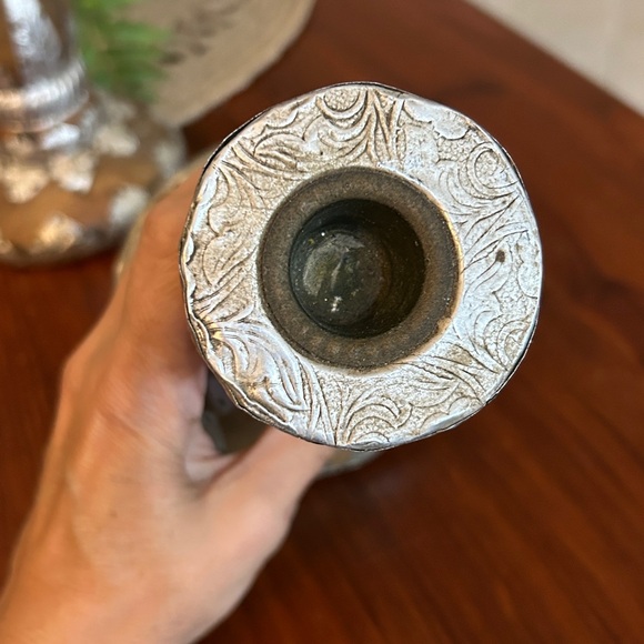 Steampunk Decorative Candle Holders Wooden w Pressed Silver tone Tin quantity 2 - Picture 3 of 11